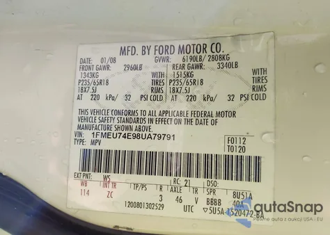 2008 Ford Explorer Eddie Bauer from USA, damaged, VIN 1FMEU74E98UA79791